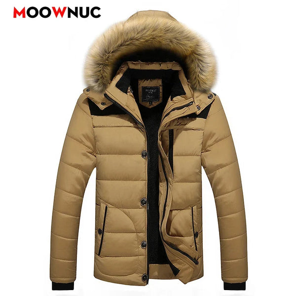 Herren Winterjacke mit Kapuze, Pelzbesatz und Knöpfen – Gefütterte Steppjacke