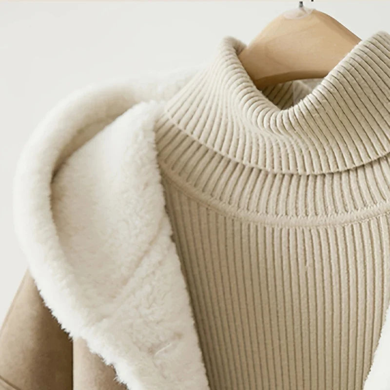 Damen Jacke mit Kapuze, Teddyfutter, Camelbraun, Knopfleiste