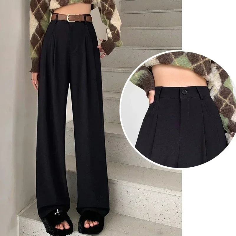 Elegante damesbroek met wijde pijpen, hoge taille en plooien