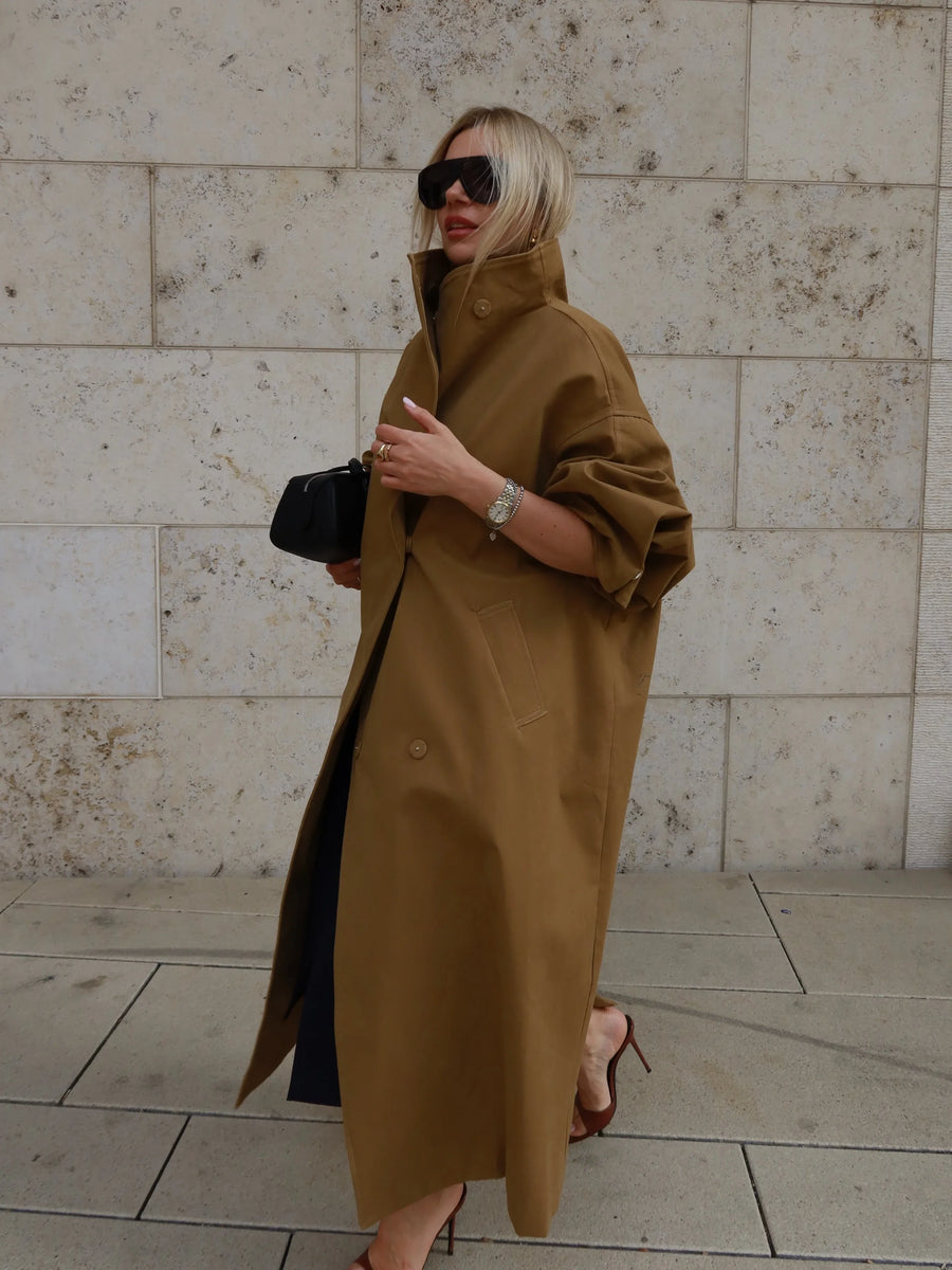Trenchcoat Damen Oversize Lässig Kurz oder Lang mit Bindegürtel und breitem Kragen