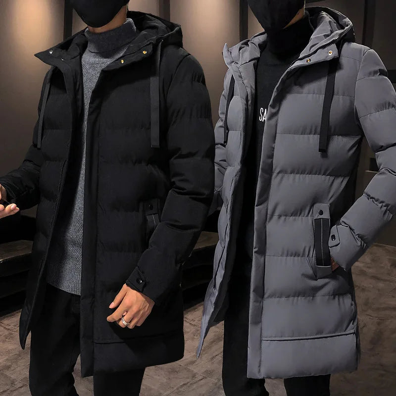 Herren Winter Steppmantel Lang mit Kapuze Warm Gefütterte Winterjacke
