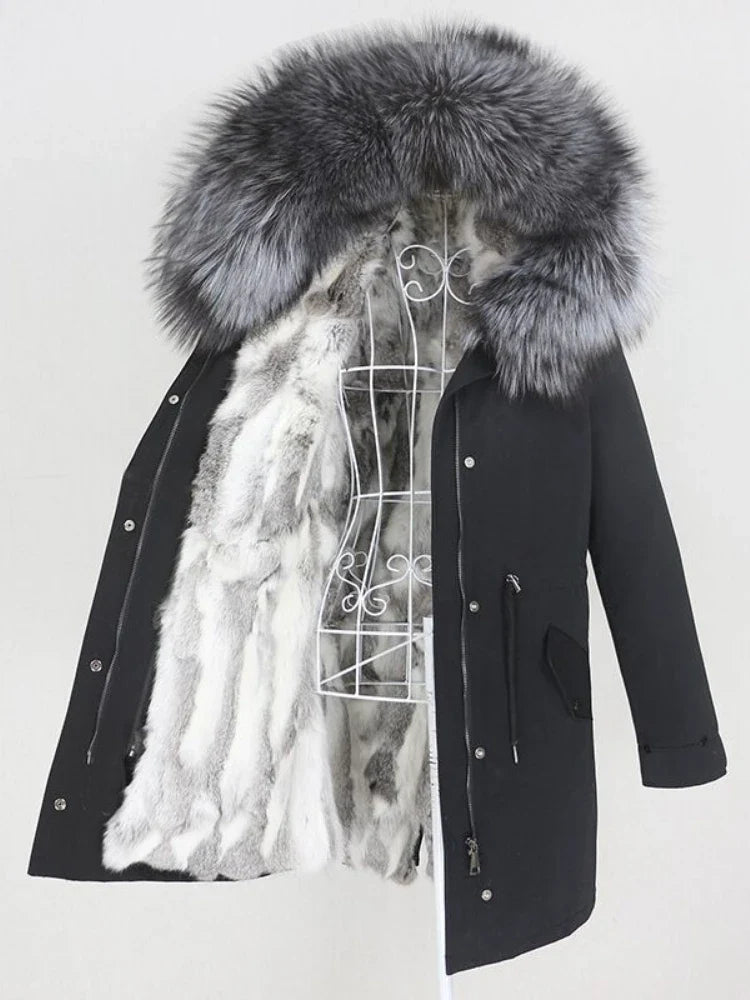 Winterparka mit Kunstfellfutter und großer Kapuze