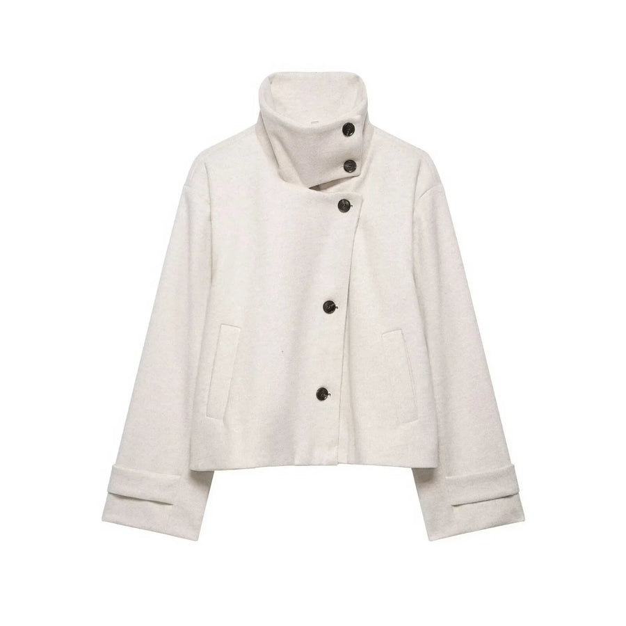 Damen Kurzjacke mit Stehkragen und seitlicher Knopfleiste