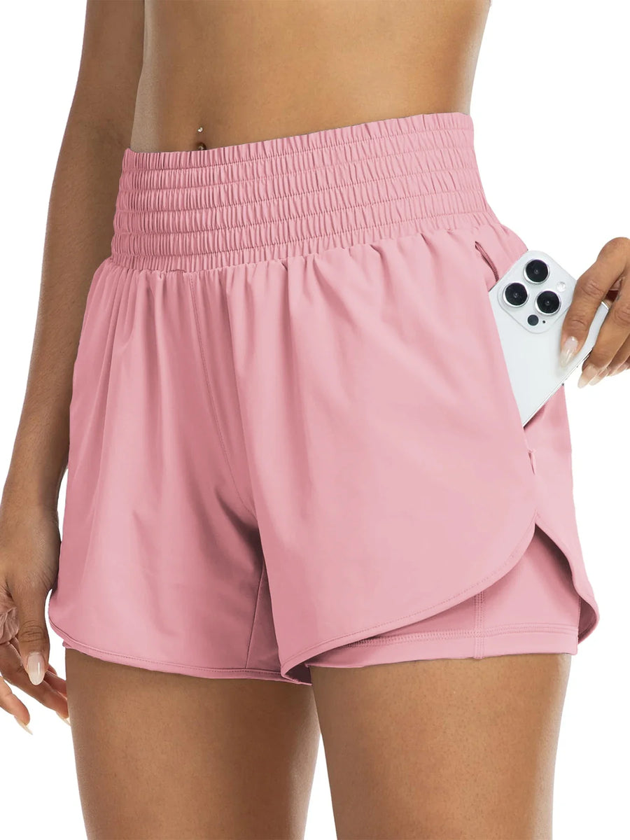 Sportshorts voor dames met hoge taille en zijzak