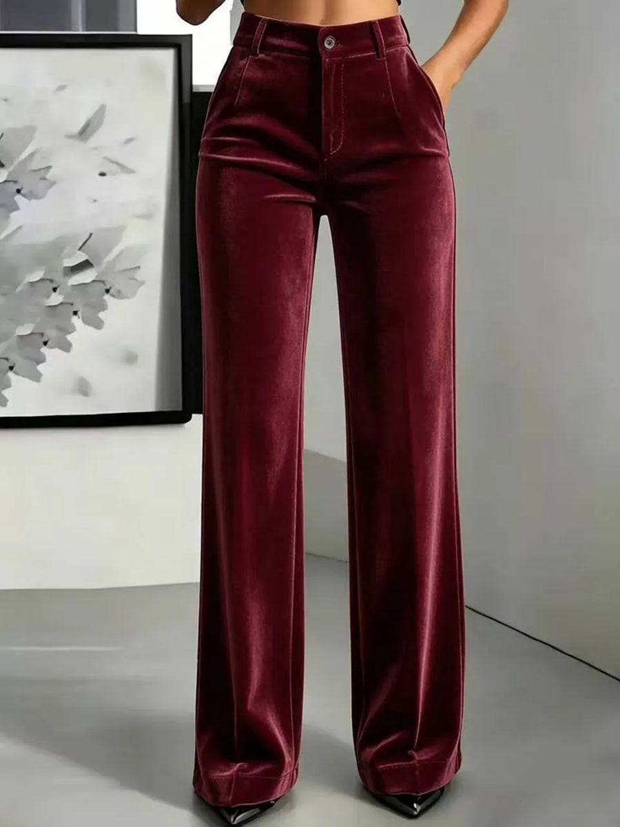 Fluwelen damespantalon met wijde pijpen, hoge taille, elegante broek