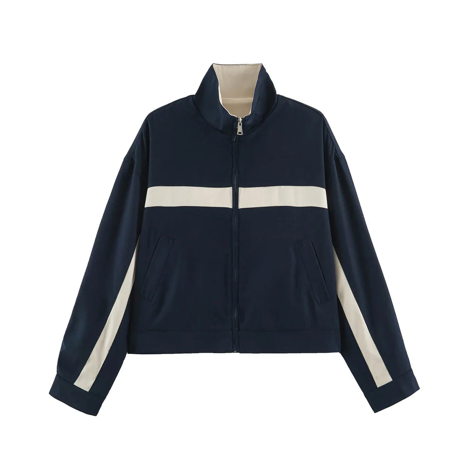 Unisex Trainingsjacke mit Stehkragen und Kontraststreifen – Vielseitige Freizeitjacke