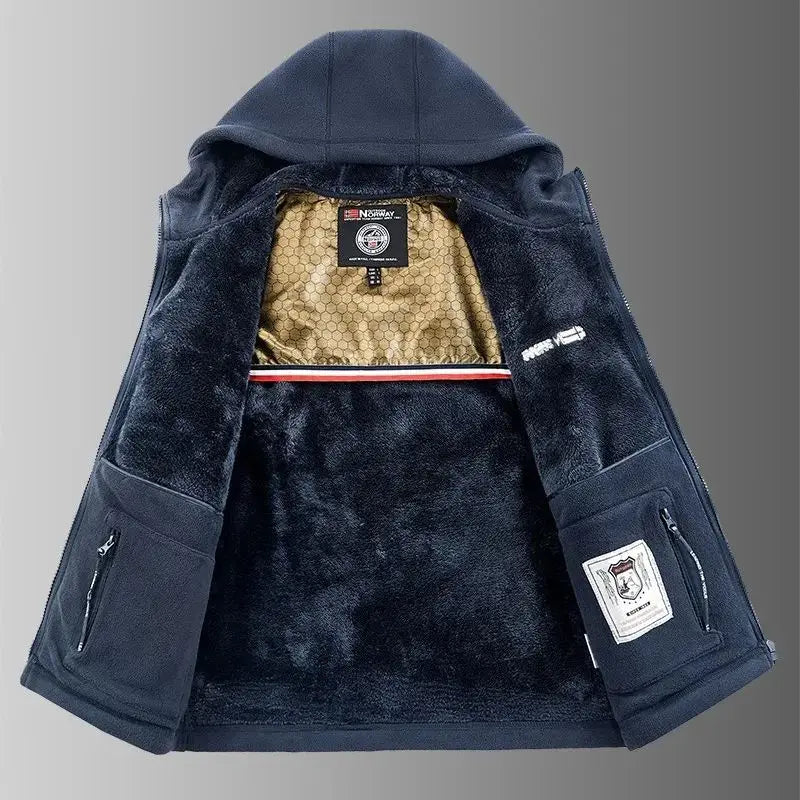 Herren Fleecejacke mit Kapuze, Reißverschluss & Stehkragen, gefüttert