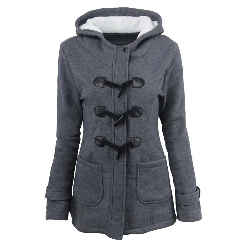 Damen Jacke mit Kapuze Knebelverschluss & Futter