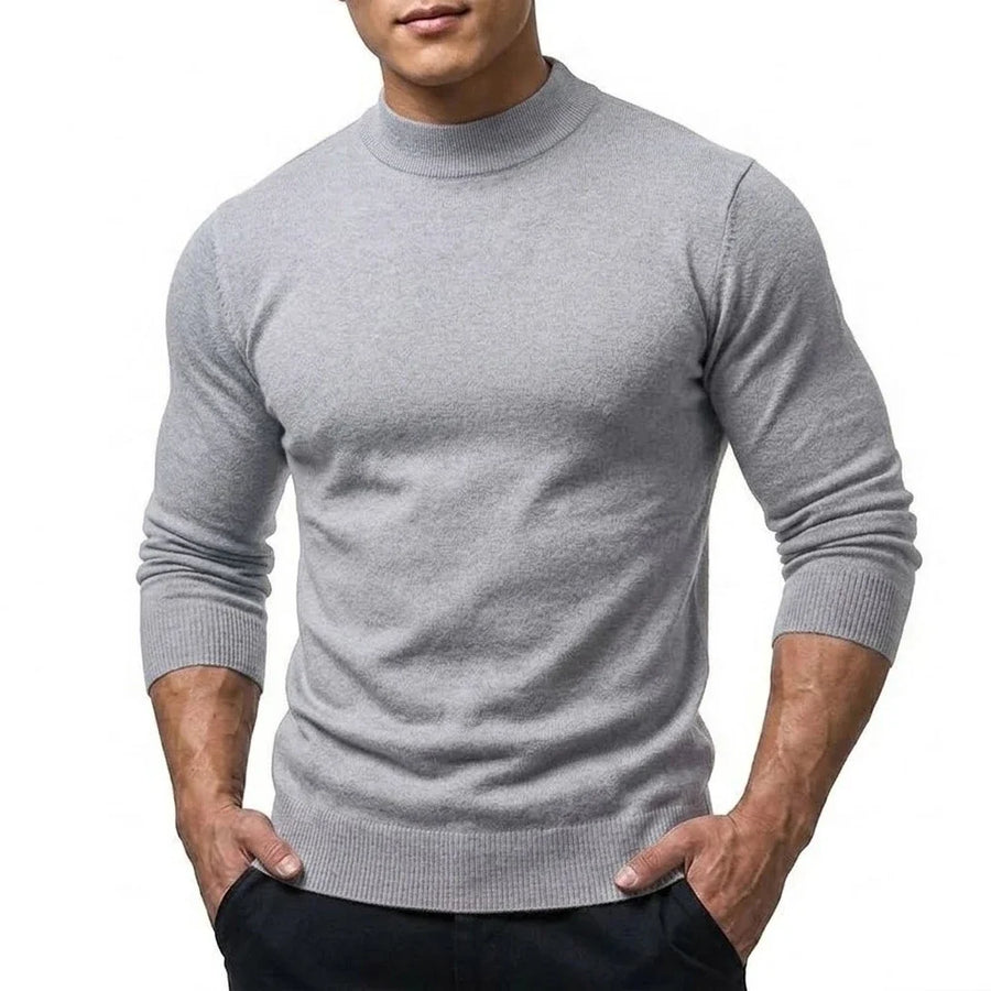 Heren trui met mock neck, lange mouwen, basic gebreide trui