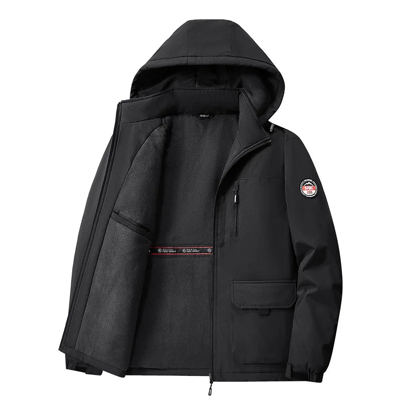 Herren Winterjacke mit Kapuze Fleece-gefüttert – Warme Outdoor-Jacke