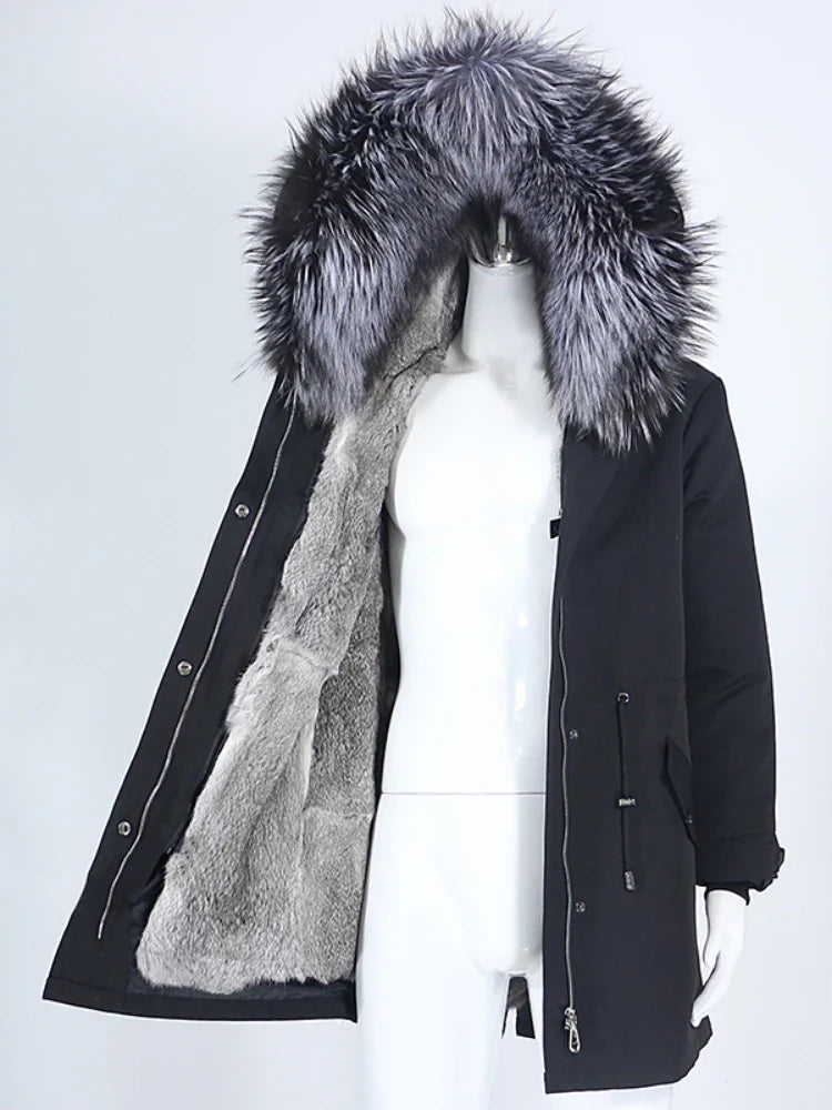 Winterparka mit Kunstfellfutter und großer Kapuze
