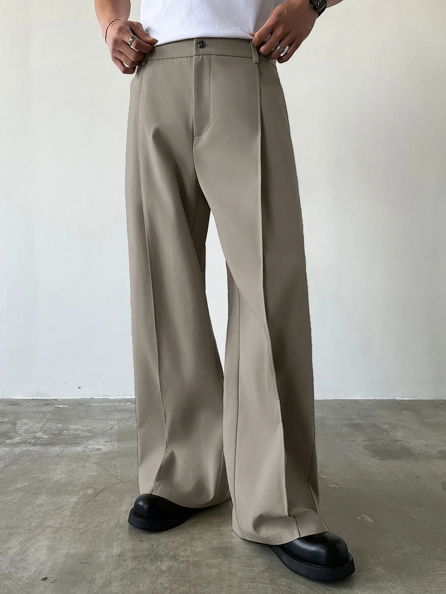 Loose fit pantalon voor heren met wijde pijpen en bandplooien zwart