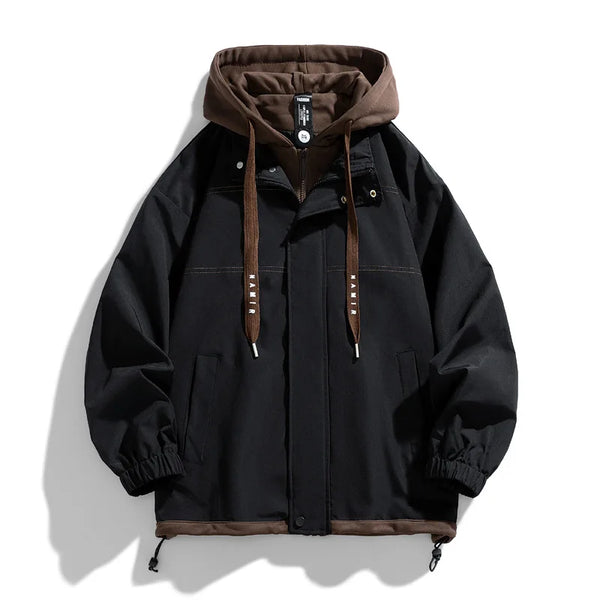 Herren Jacke mit Kapuze Doppelpack-Optik Schwarz Braun