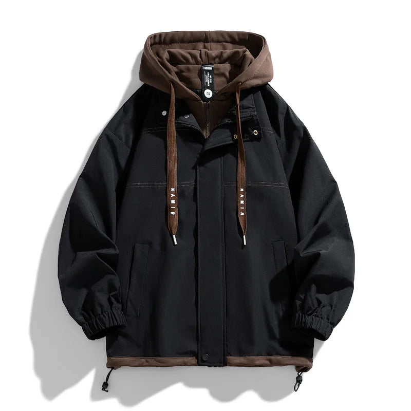 Herren Jacke mit Kapuze Doppelpack-Optik Schwarz Braun