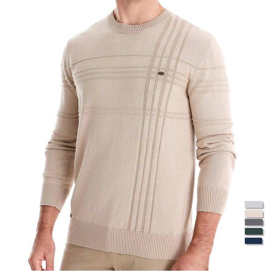 Heren trui met ronde hals en structuurpatroon, beige