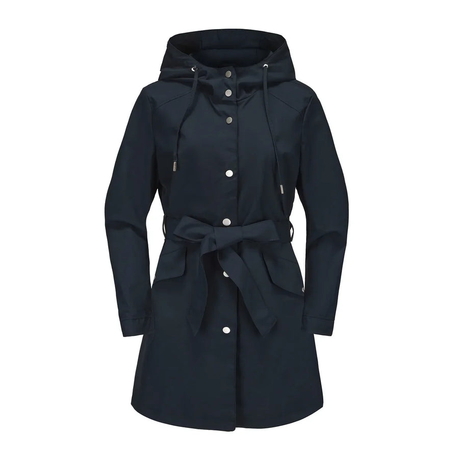 Damen Regenjacke mit Kapuze und Bindegürtel, Beige