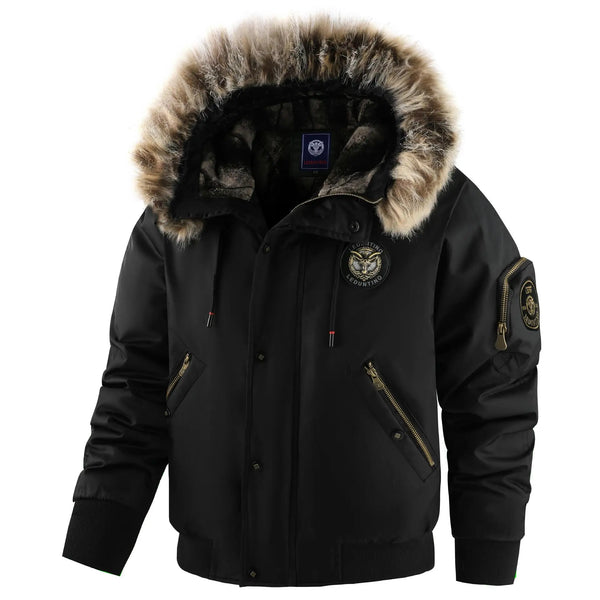 Herren Winter Bomberjacke mit Kunstpelzkragen und Kapuze, gefüttert