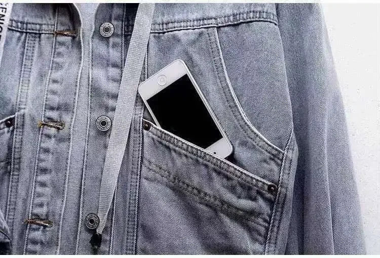 Jeansjacke Damen Hellblau mit Kapuze Kurz