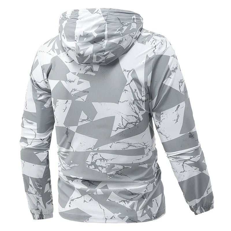 Leichte Kapuzenjacke mit Muster für Herren, Reißverschluss, Elastische Bündchen