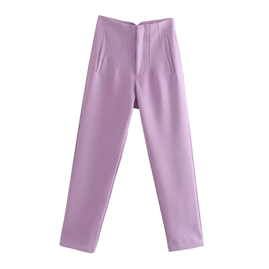 Damen High-Waist Stoffhose mit Falten-Detail und geradem Bein, Business & Freizeit
