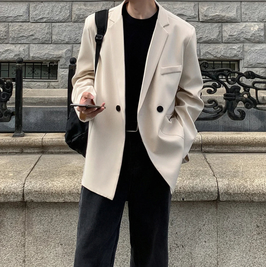 Herren Oversize Blazer Sakko mit Reverskragen und Knopfverschluss