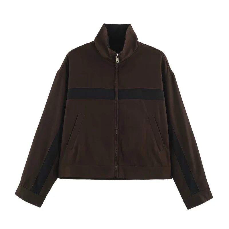 Unisex Trainingsjacke mit Stehkragen und Kontraststreifen – Vielseitige Freizeitjacke