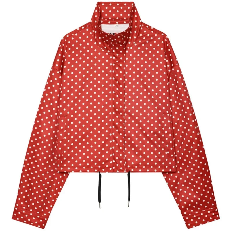 Kurze Damen Windjacke gepunktet Stehkragen Reißverschluss