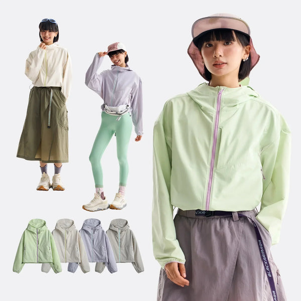 Lichtgewicht cropped damesjack met capuchon, windjack en rits
