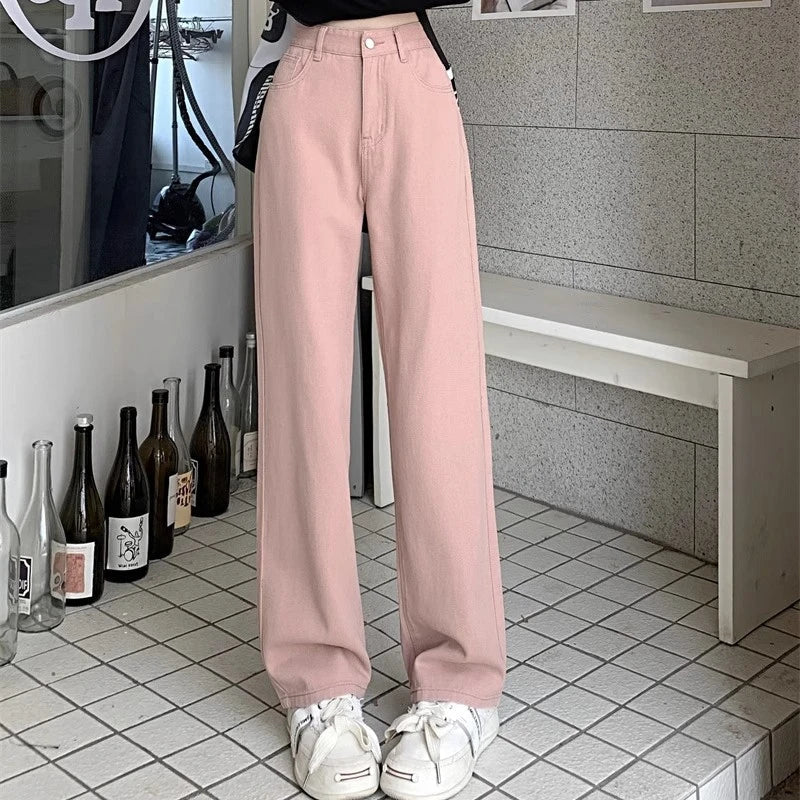 Damen Jeans Wide Leg High Waist Lange Freizeithose