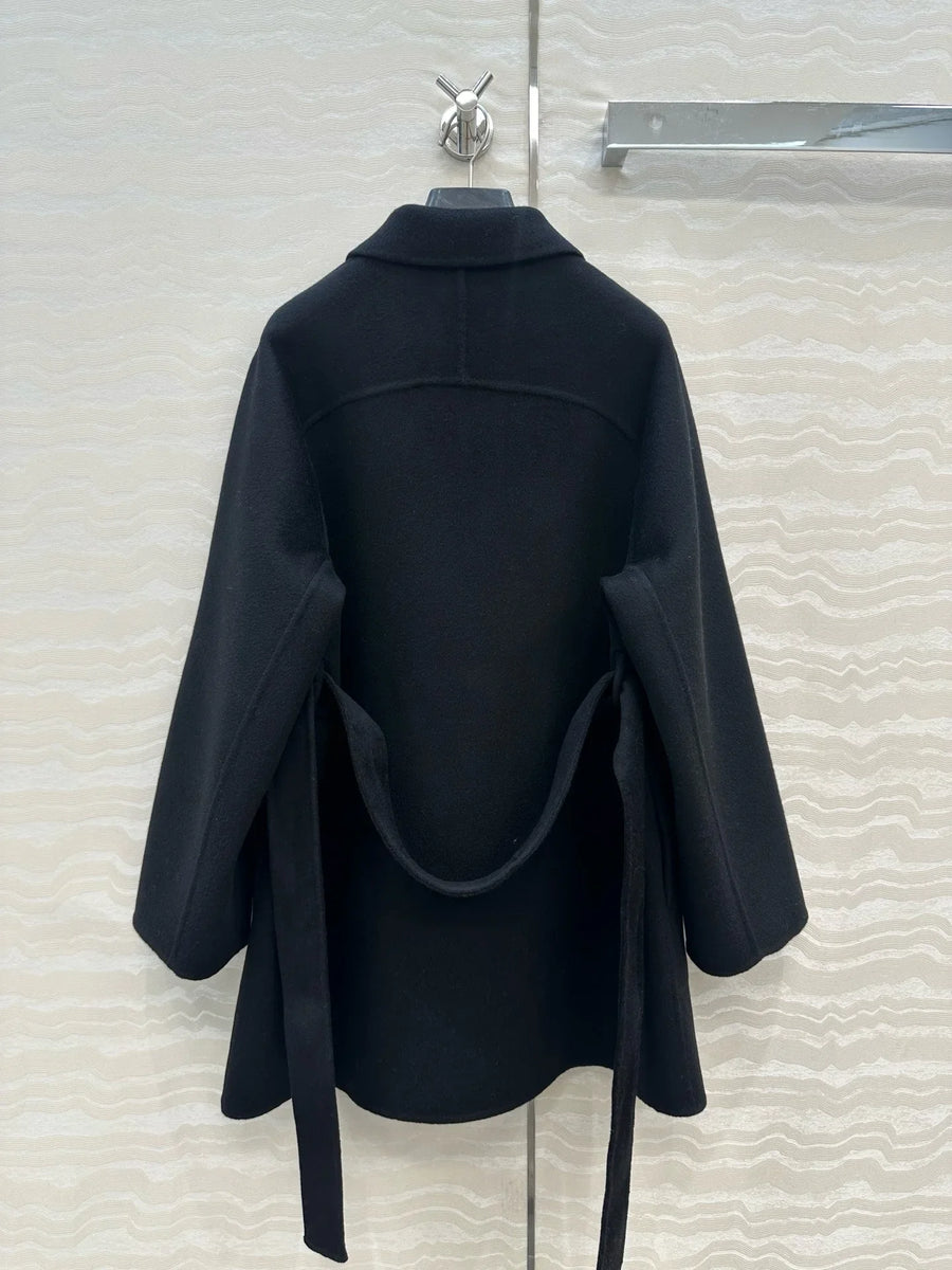 Damen Kurzmantel mit Bindegürtel und Schnallenverschluss, Wickeloptik