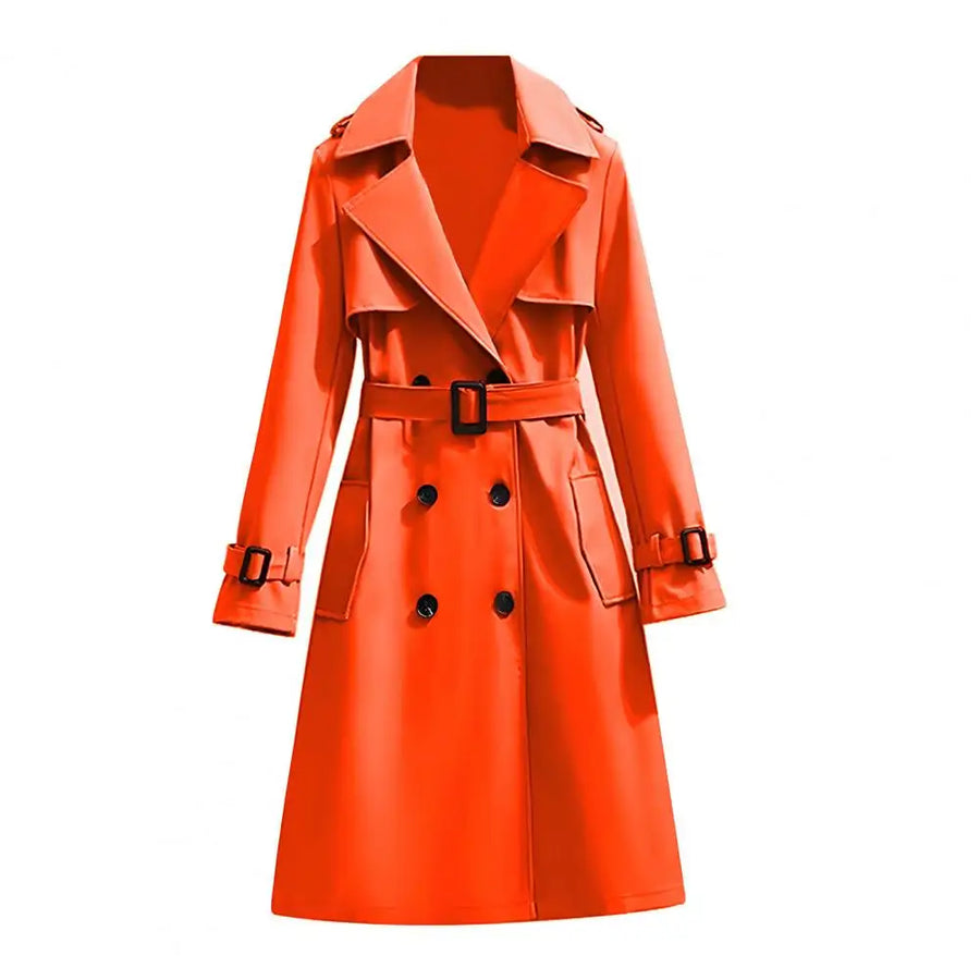 Damen Trenchcoat Lang Zweireihig mit Gürtel Beige