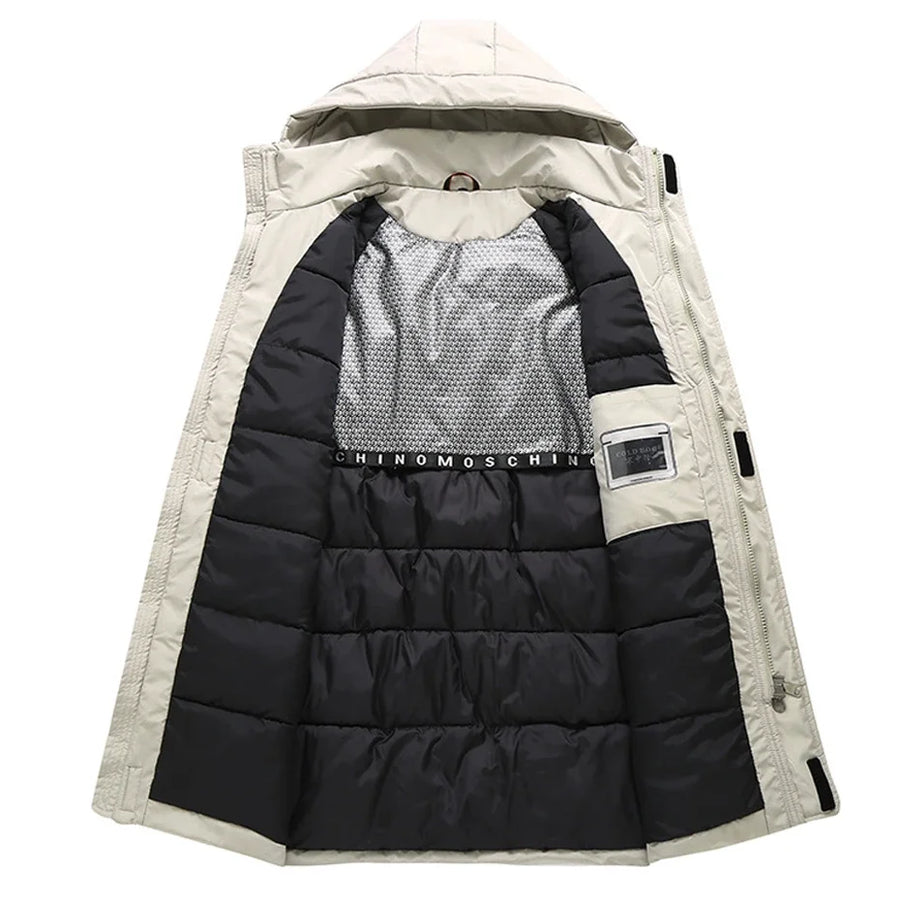 Herren Winter Parka Lang Gefüttert mit Kapuze und Taschen