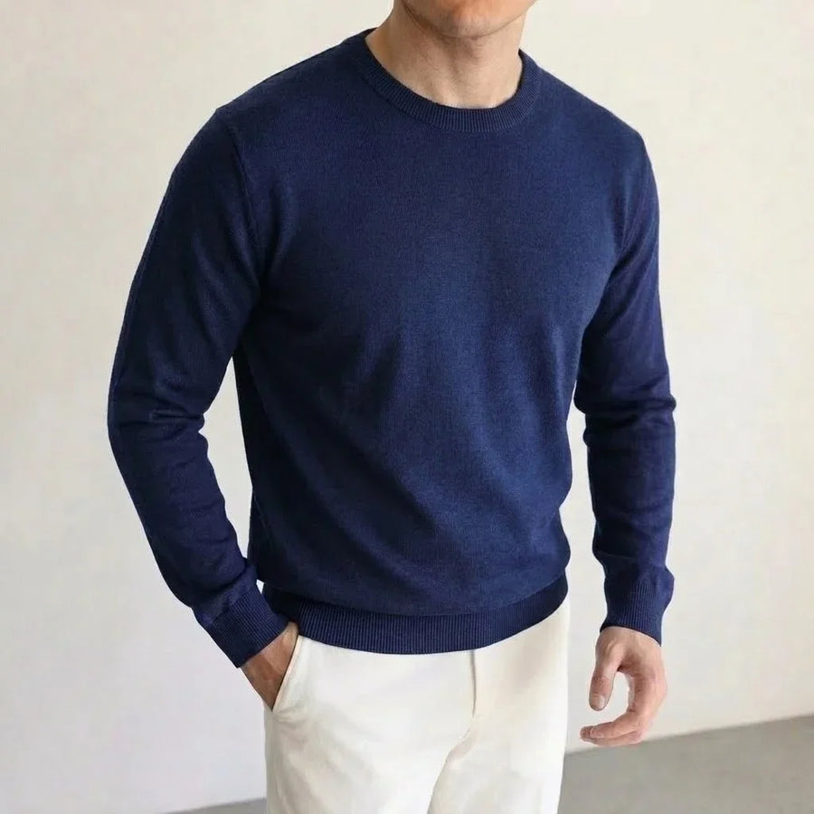 Heren pullover met ronde hals, lange mouwen, basic gebreide pullover