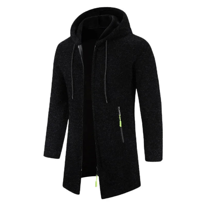 Herenhoodiemantel met lange mouwen, gemêleerd, met zak met ritssluiting