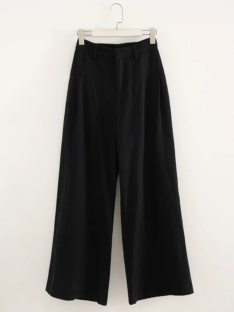 Damesbroek met wijde pijpen, high waist en losse palazzosnit