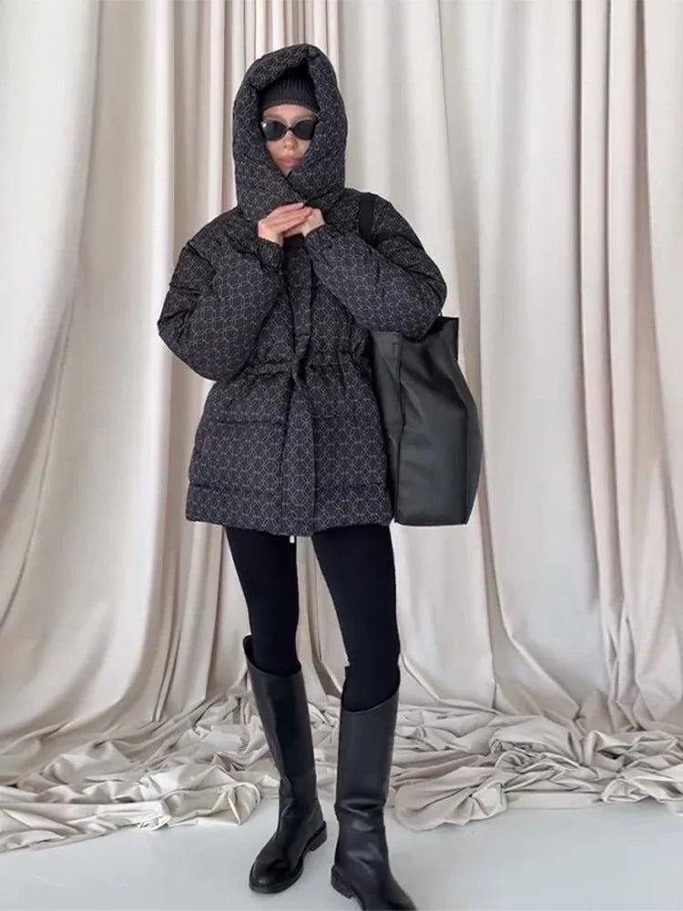 Damen Winter Steppjacke mit Kapuze und Kordelzug