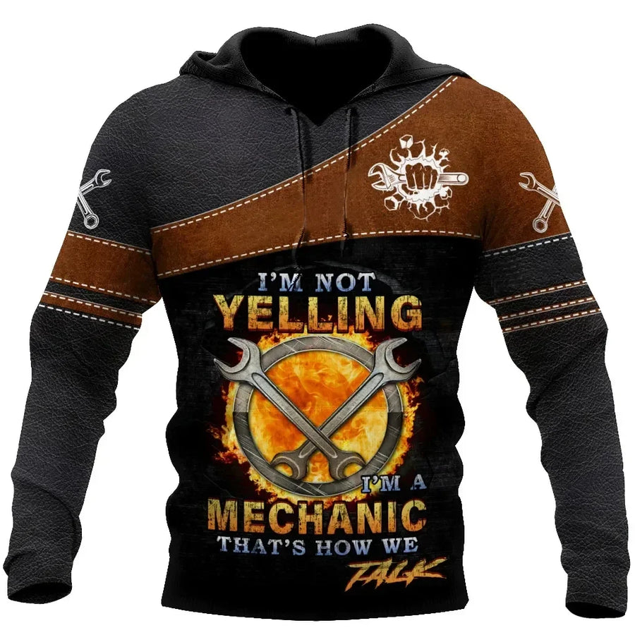 Kapuzenpullover Herren Hoodie Mechaniker-Design Motor Kolben Werkzeug Schwarz Grau