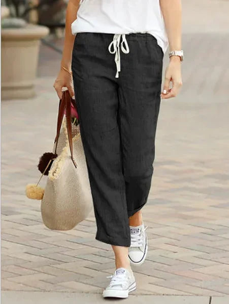 Damen Leichte Hose mit Gummibund & Kordelzug, Cropped-Look