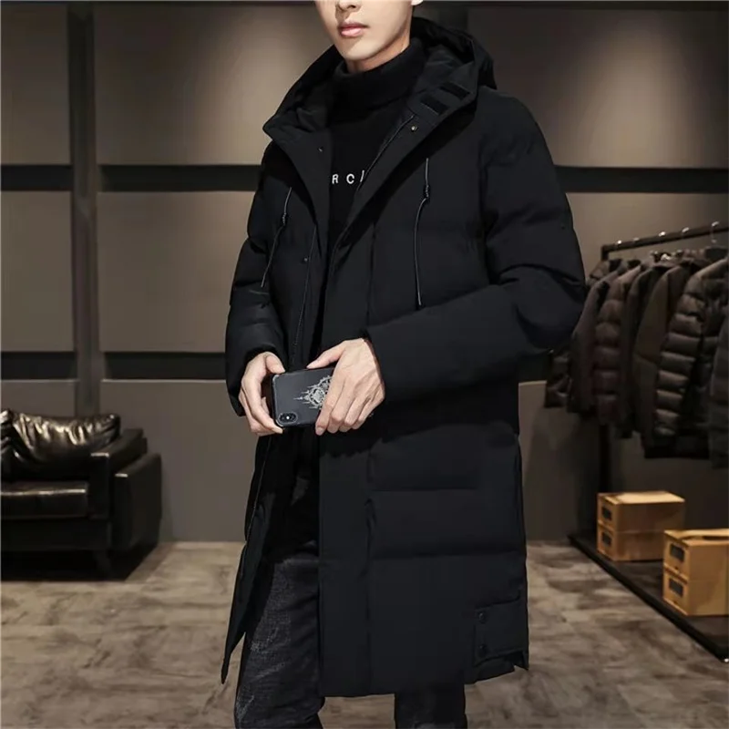 Herren Winter Steppmantel mit Kapuze Lang Grau