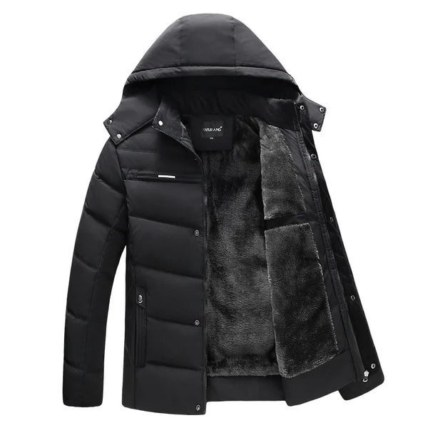 Herren Winter Jacke warm gefüttert mit Kapuze Schwarz