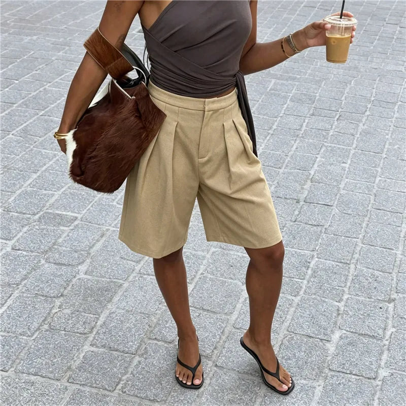 Bermudashorts voor dames met plooien en hoge taille