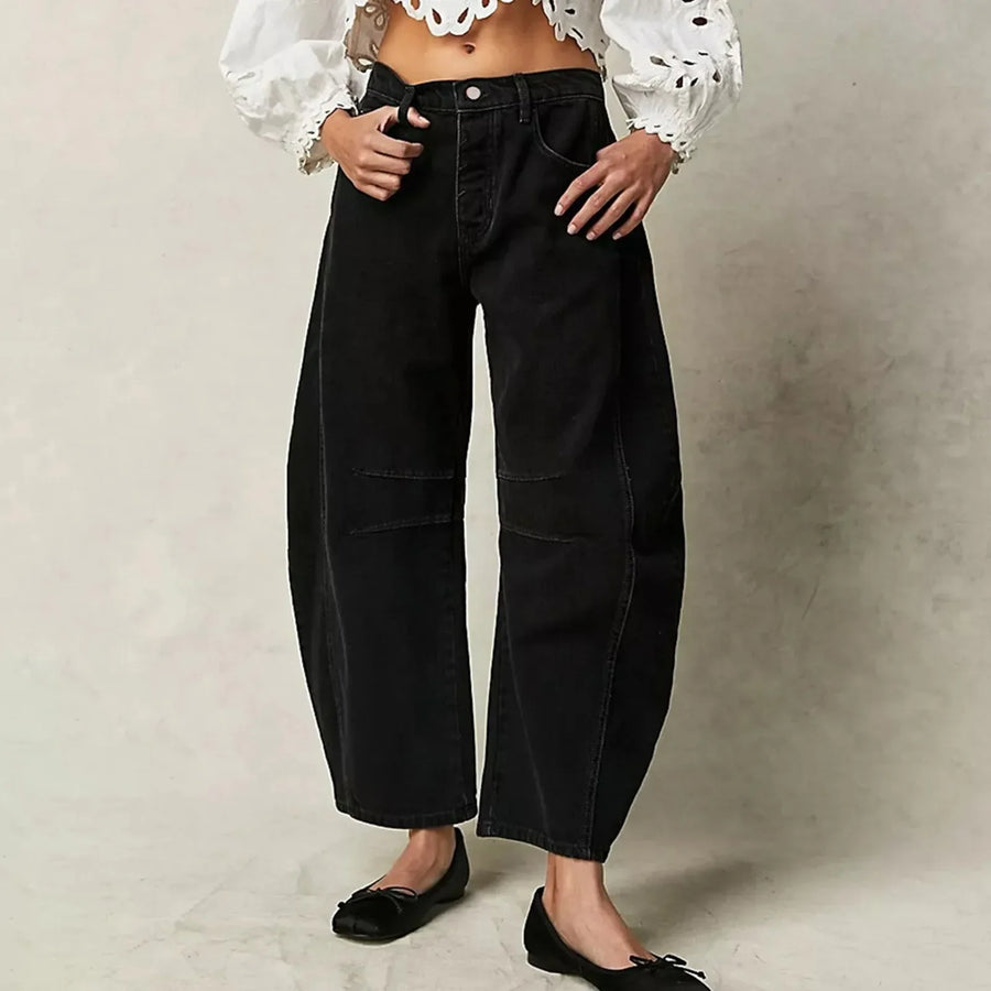 Baggy damesbroek met wijde pijpen - jeansculotte met hoge taille in zwart, khaki en wit