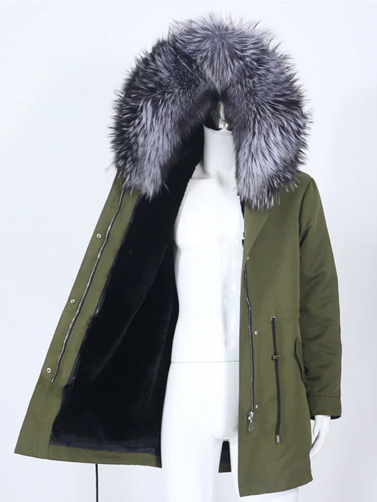 Winterparka mit Kunstfellfutter und großer Kapuze
