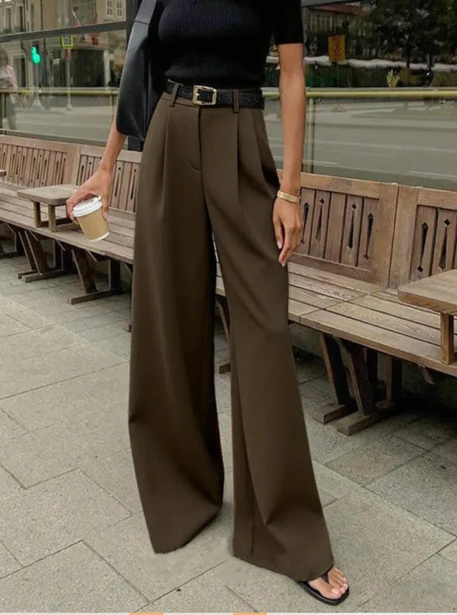 Damen Weite Hose mit Hoher Taille und Bundfalten