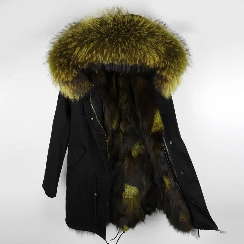 Damen Winterparka mit Kapuze und Plüschfutter, Lange Winterjacke