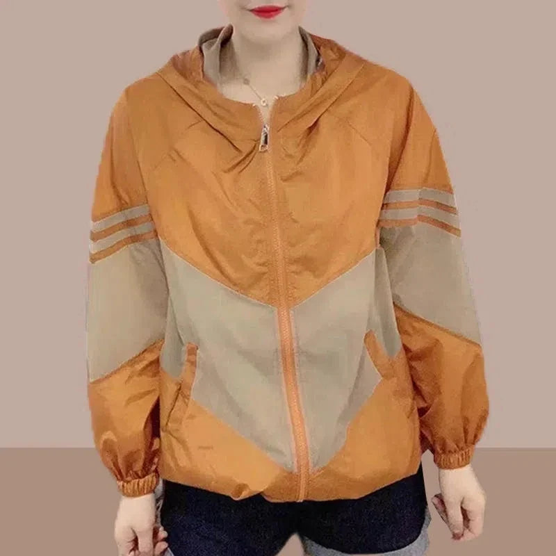 Leichte Kapuzenjacke Zweifarbig Windjacke Damen