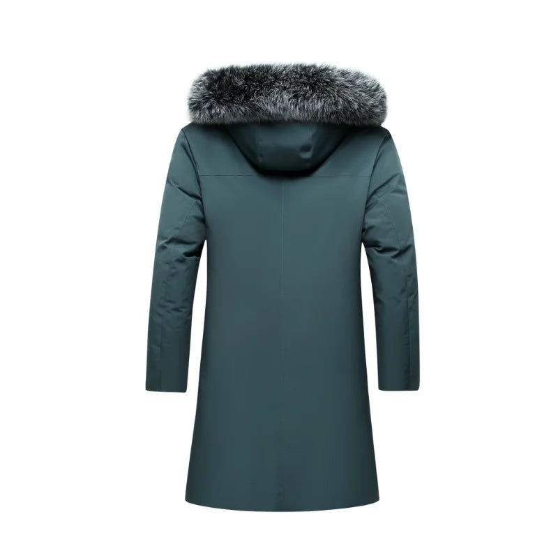 Herren Winter Parka mit Kapuze und Fellimitat-Besatz langer Schnitt