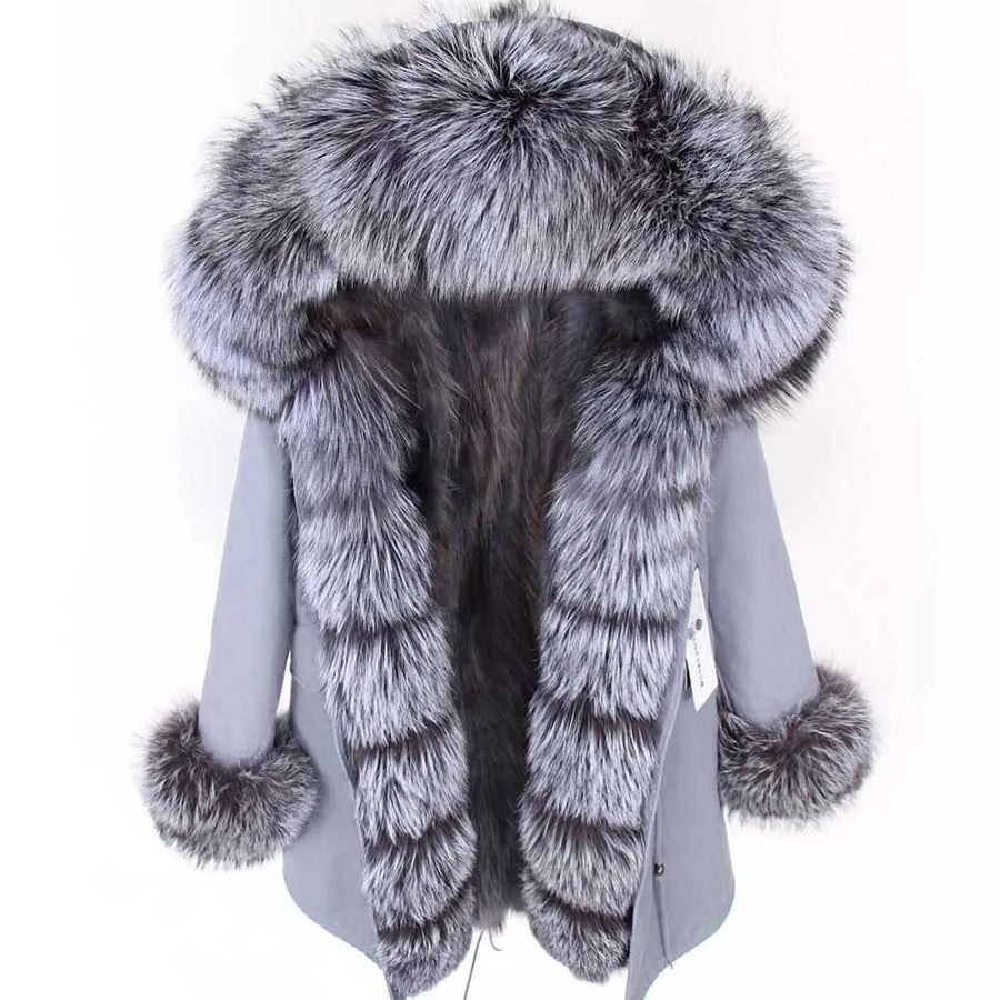 Damen Winterparka mit Kapuze und Plüschfutter, Lange Winterjacke