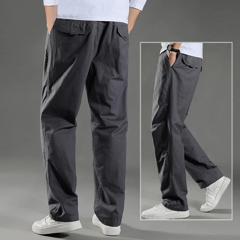 Herren Freizeithose Grau mit Gummibund lockere Passform