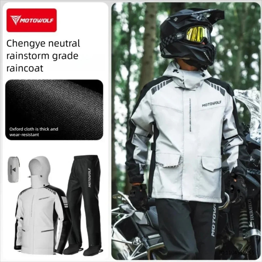 Unisex Motorrad Regenanzug Regendicht mit Kapuze & Reflektoren